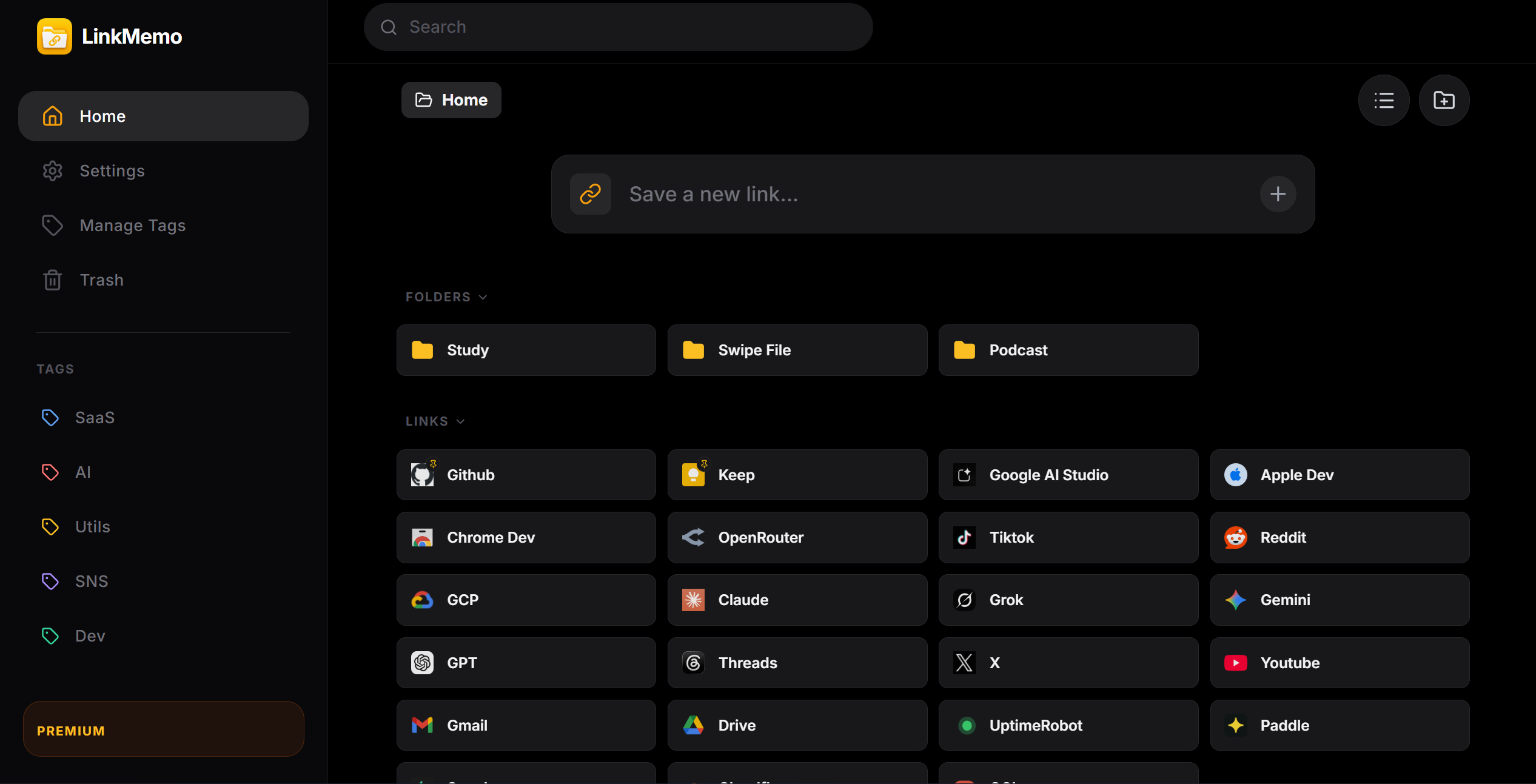 LinkMemo desktop view